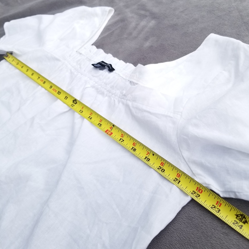 Saks Fifth Avenue Linen Shirt Women's XL White Top Blouse Cottage Beachy Summer - Picture 4 of 10
